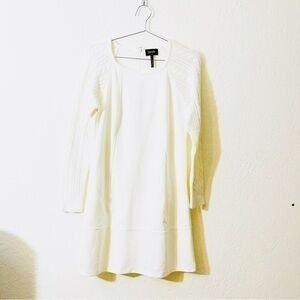 Laundry by Shelli Segal Knitted Sleeve Round Neck MIDI Dress Women Small White